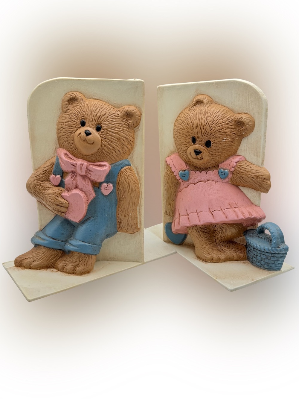 Vintage Burwood Teddy Bear Bookends Boy Girl HOMCO Nursery Decor 1998